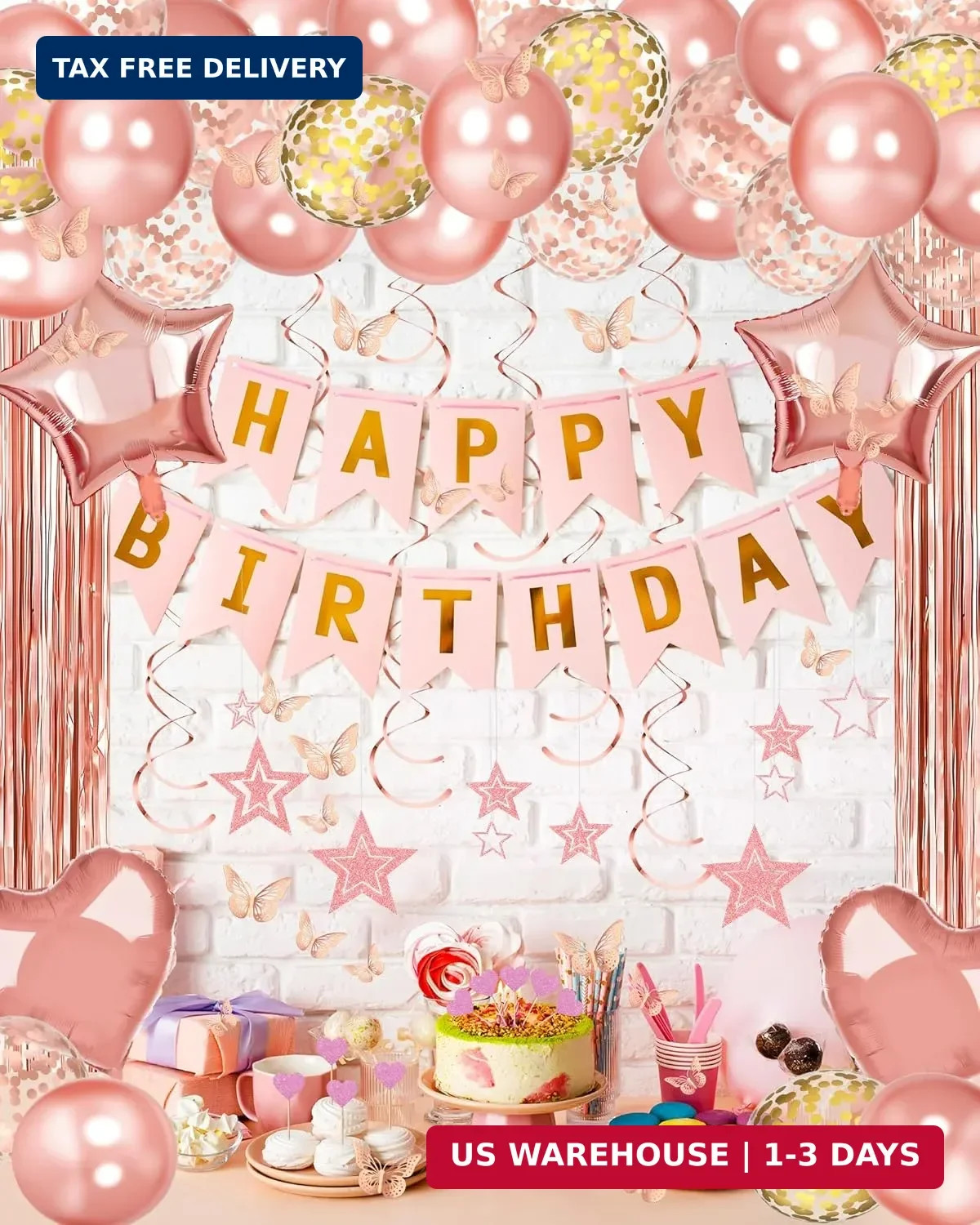 Lutoys Rose Gold Happy Birthday Party Decorations, Happy Birthday Banner, Rose G