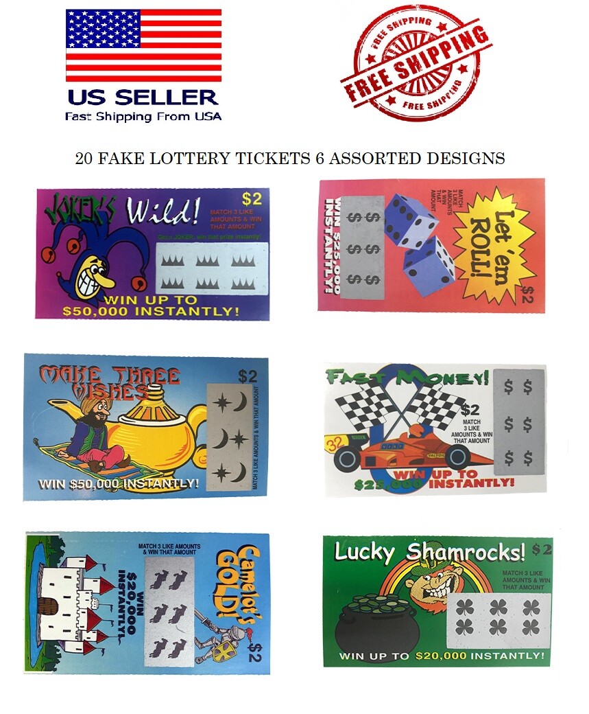 Fake Lottery Tickets 6 Assorted Designs Free Shipping USA Seller WHOLESALE