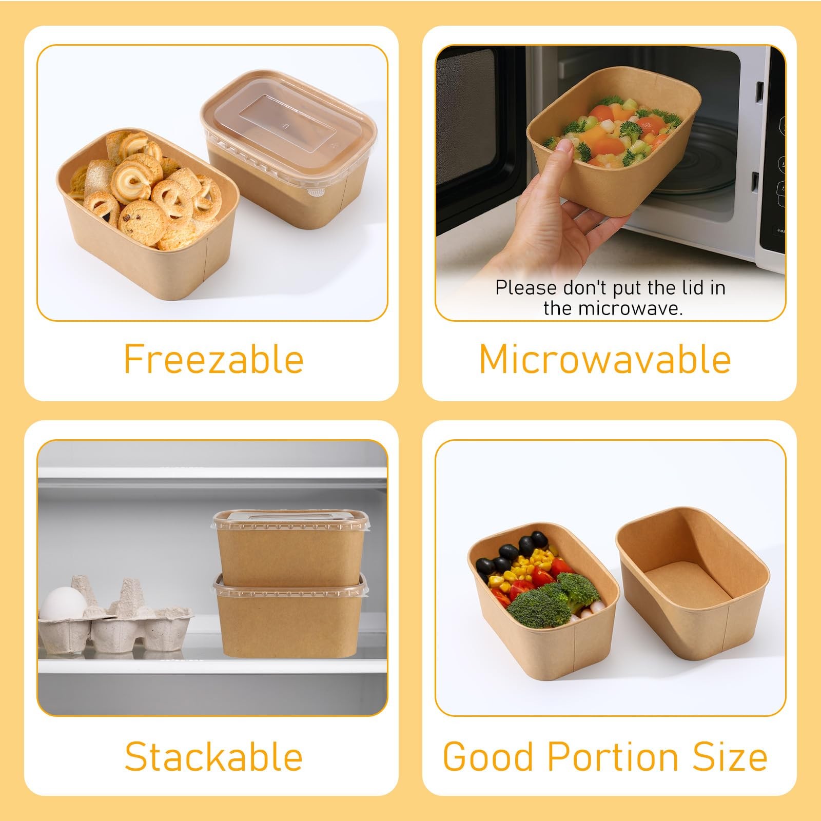 50 Pack 35 oz Disposable Paper Food Containers with Lids – Leak-Proof, Microw…