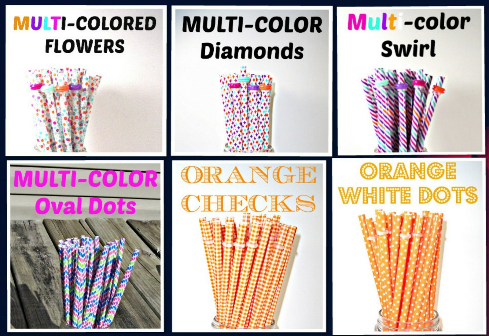 PATTERNED STRAWS, Dots, Checks, Flowers, Chevron, Fruit, Reusable, BPA Free