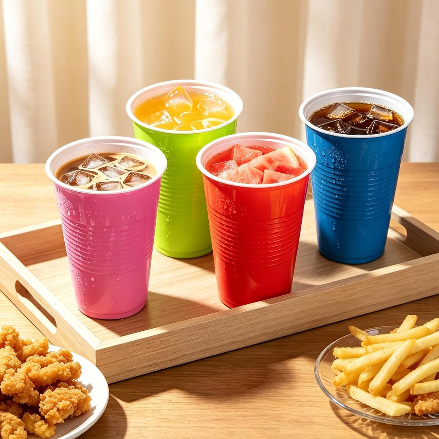 Disposable Plastic Cups, 120 Count, 18 Oz Bpa-Free PP Plastic Cups, Assorted Red
