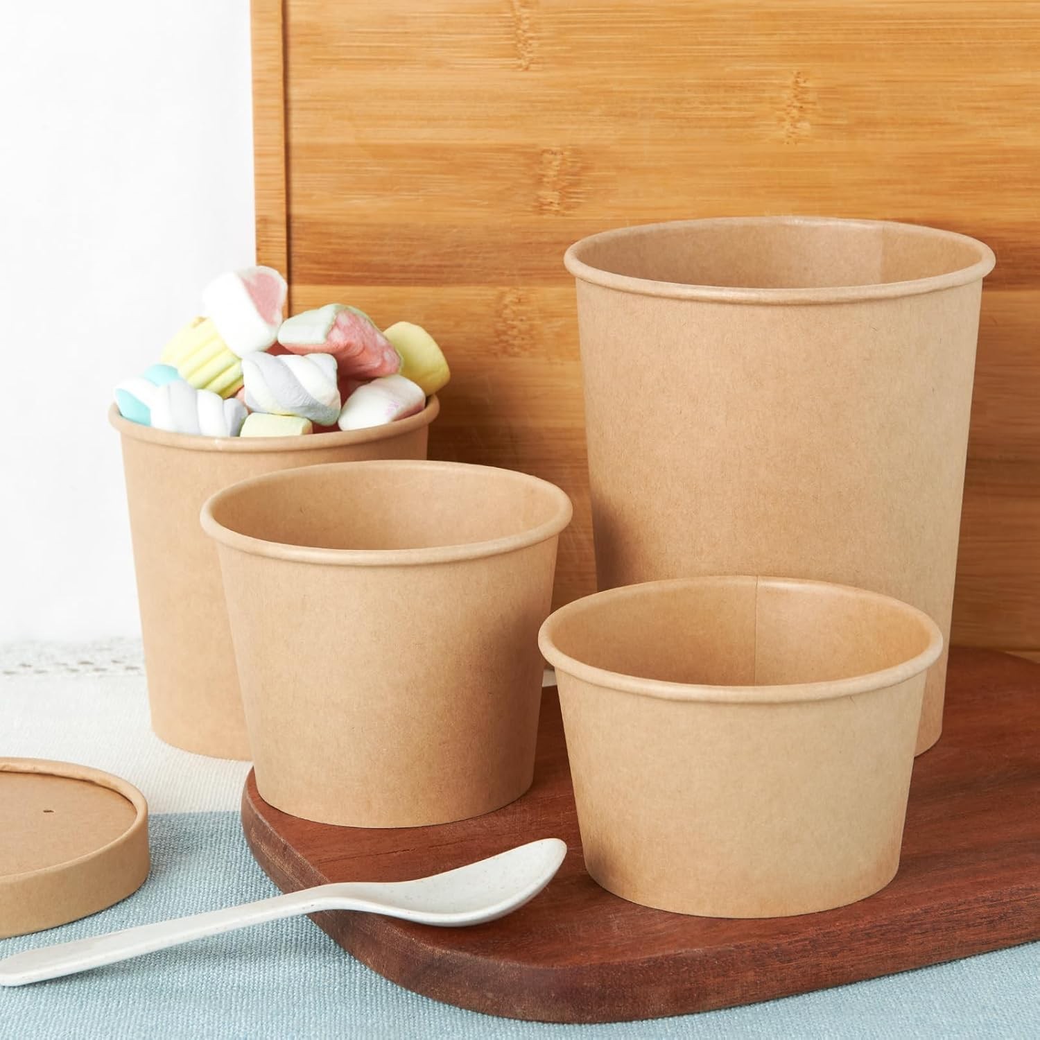 50pack 16oz Paper Soup Containers with Lids, Disposable Paper Food Cups, Brown