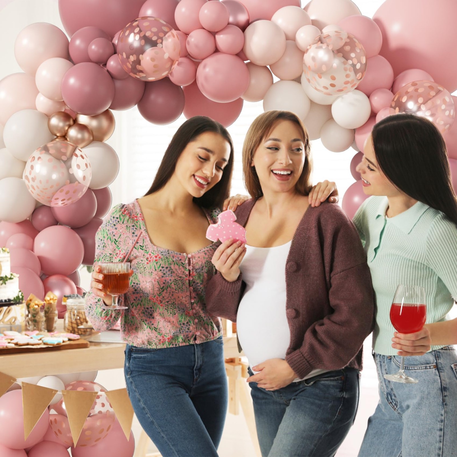 173Pcs Dusty Rose Pink Nude Balloon Garland Arch Kit, 18In Retro Blush Peach …