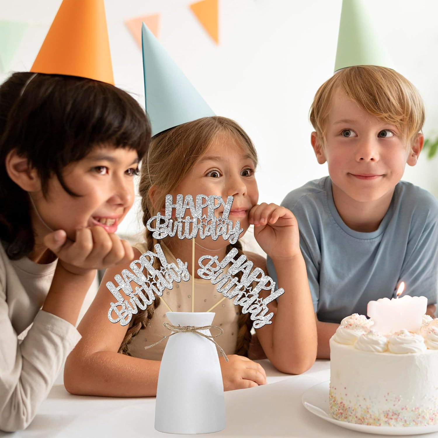 Glitter Silver Birthday Centerpiece Sticks 12PCS Happy Birthday Party Table Deco