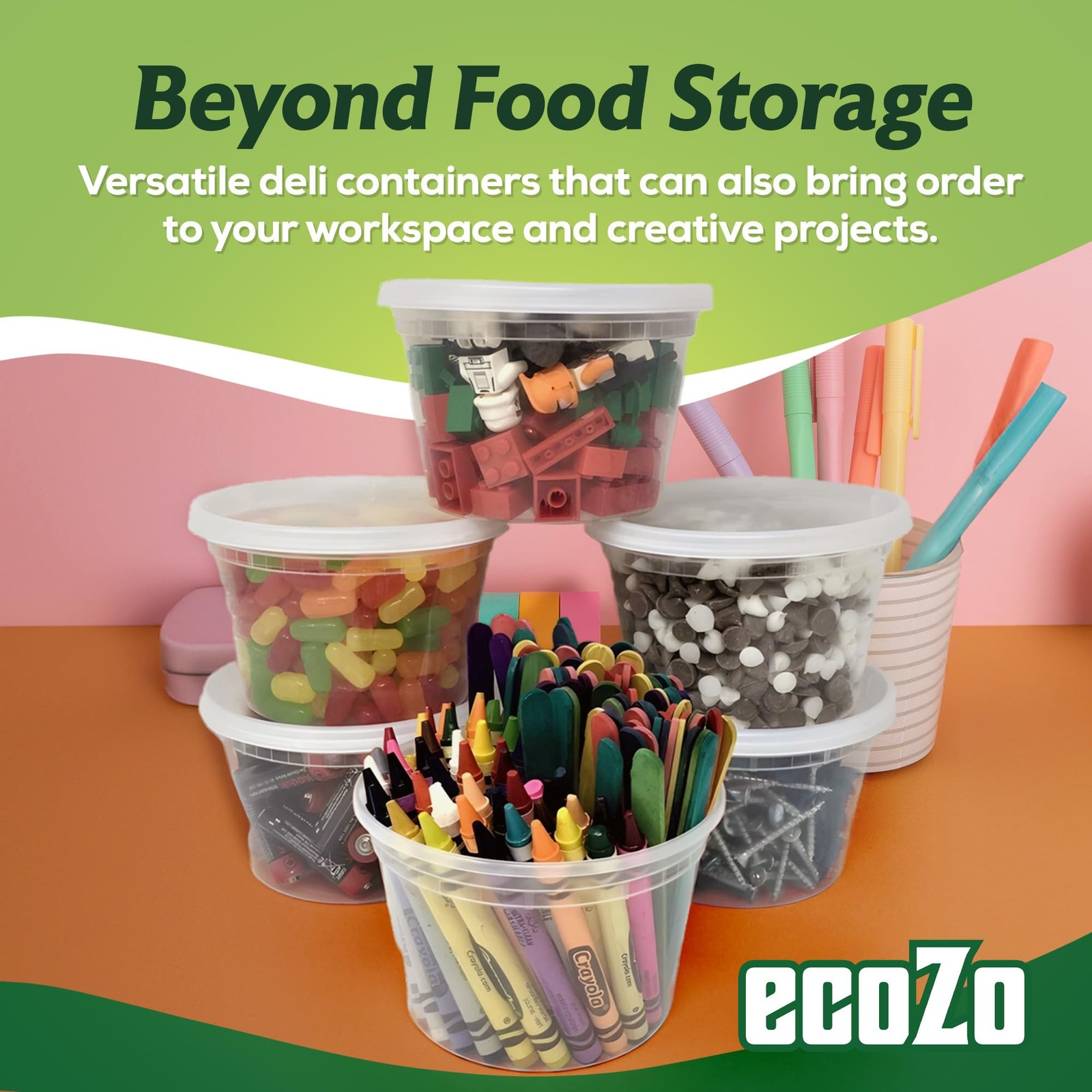 ecoZo 16 oz. Food Storage Containers with Lids [50 Sets] – Soup, Slime, Ice Crea
