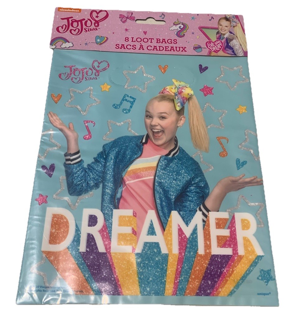 JoJo Siwa Dreamer Plastic Goodie Party Loot Bags W/ Handle Nickelodeon, 20 Pack