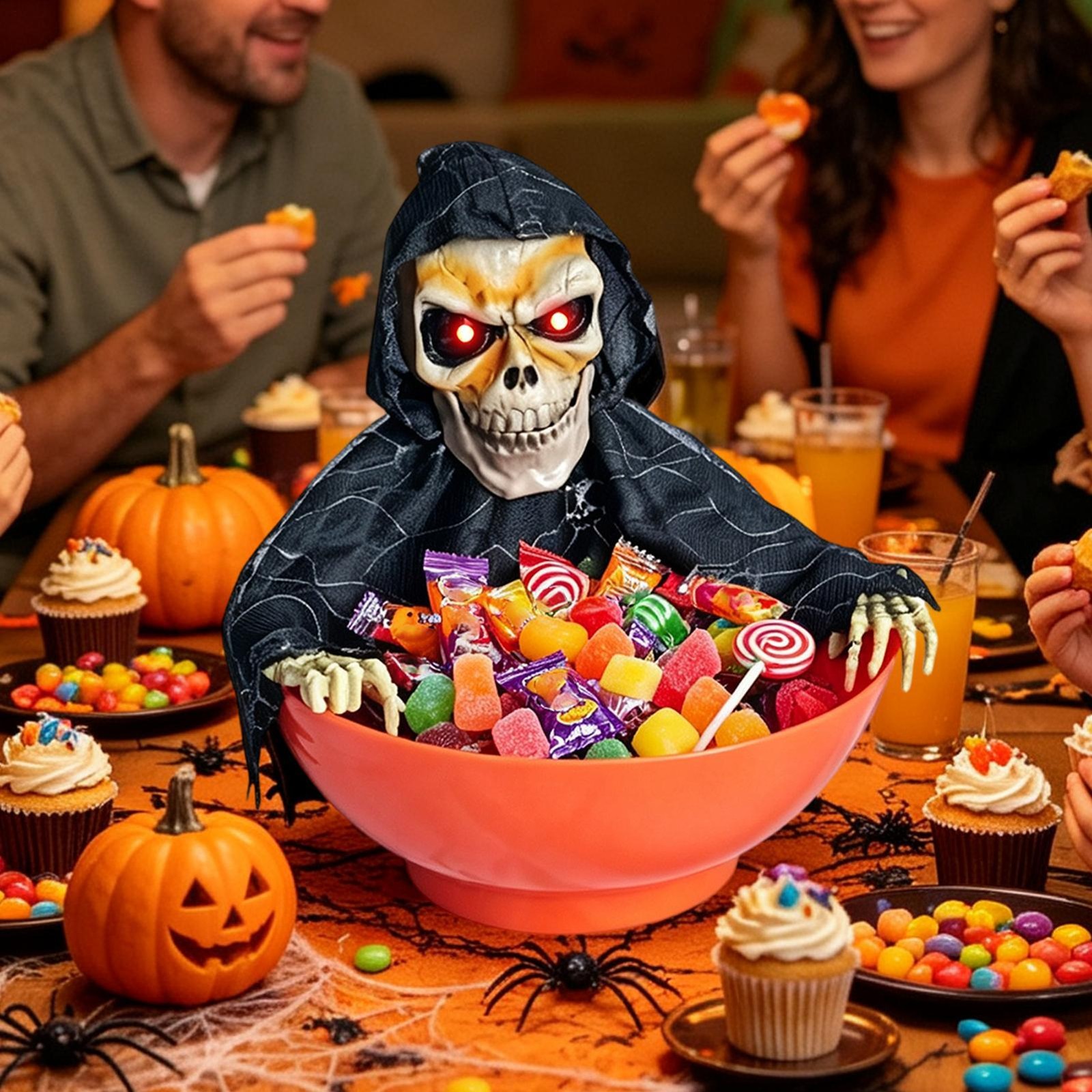 Halloween Candy Holder Animated Skeleton Holiday Decor Screaming Candy Dish