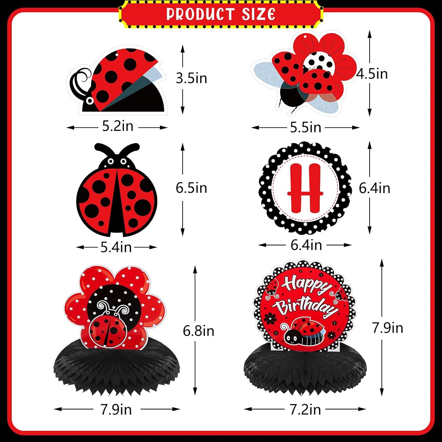Ladybug Fancy Party Decoration Kit – Cute Birthday Banner, Honeycomb Red