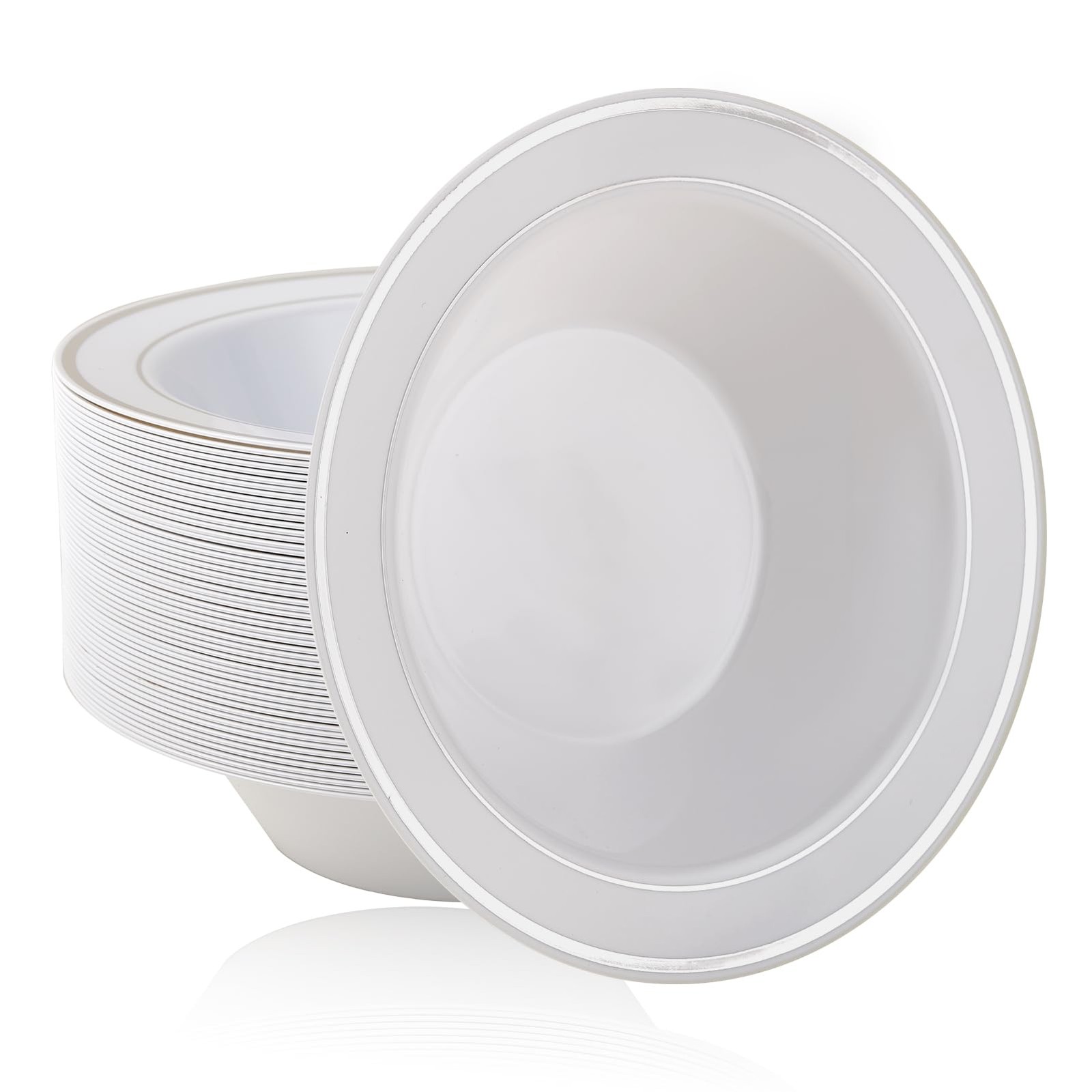 100PCS Plastic Bowls with Silver Rim-12oz Disposable Soup Bowls, Christmas Th…