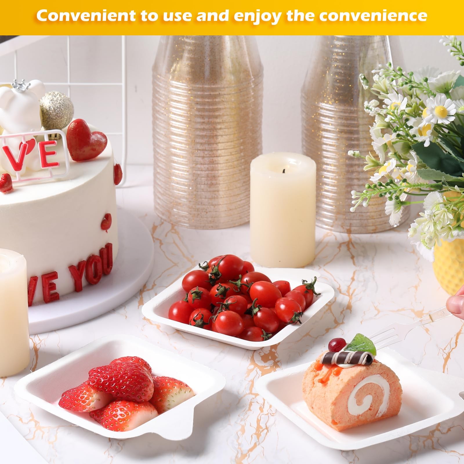 800 Pcs Small Paper Plates with Plastic Forks 4 Inch Disposable Square Dessert P