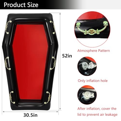 Inflatable Coffin Cooler, 52 Inch Drink Containers for Halloween Art Deco