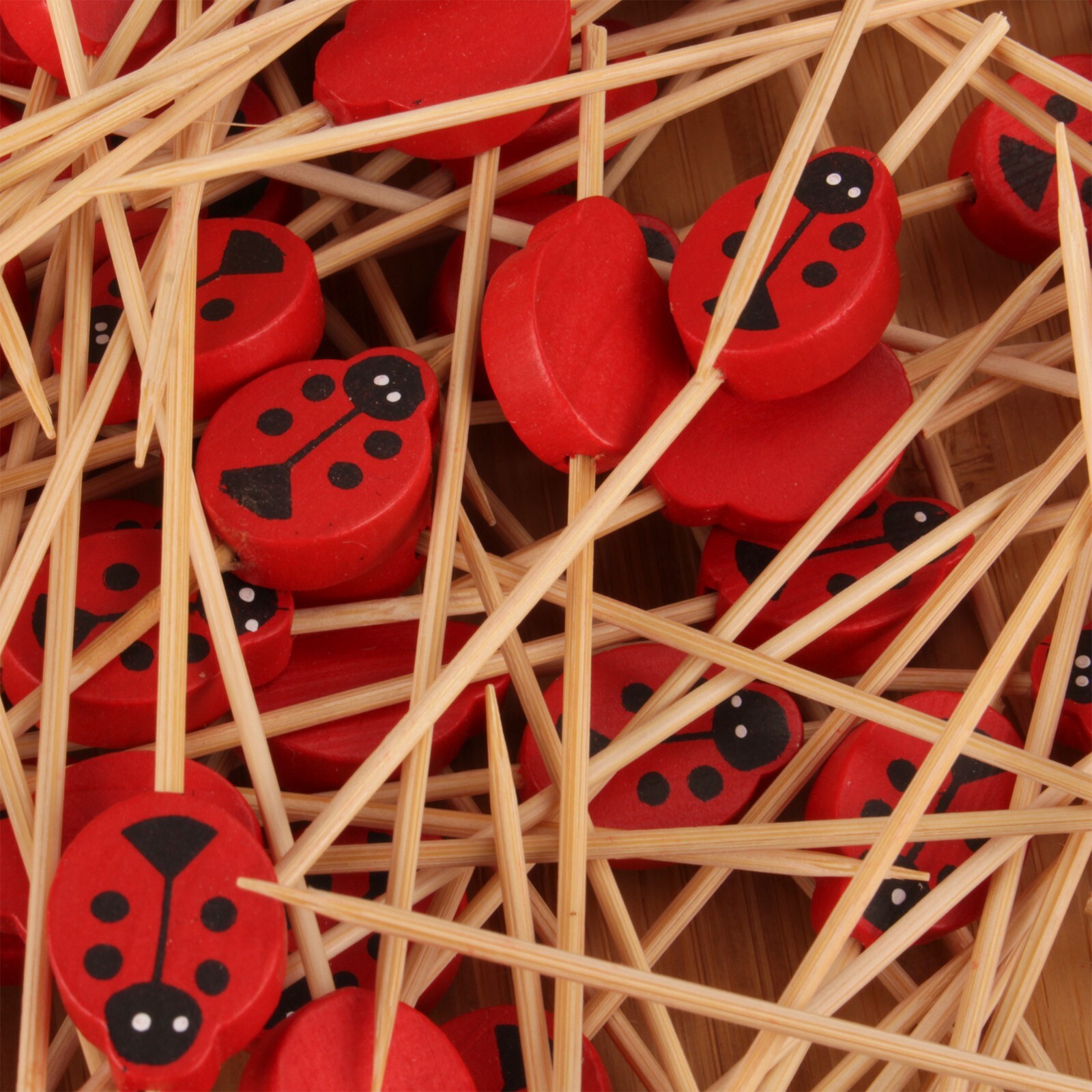 BambooMN Red Ladybug Cocktail Appetizers Bamboo Toothpick Stirrer Stick Picks