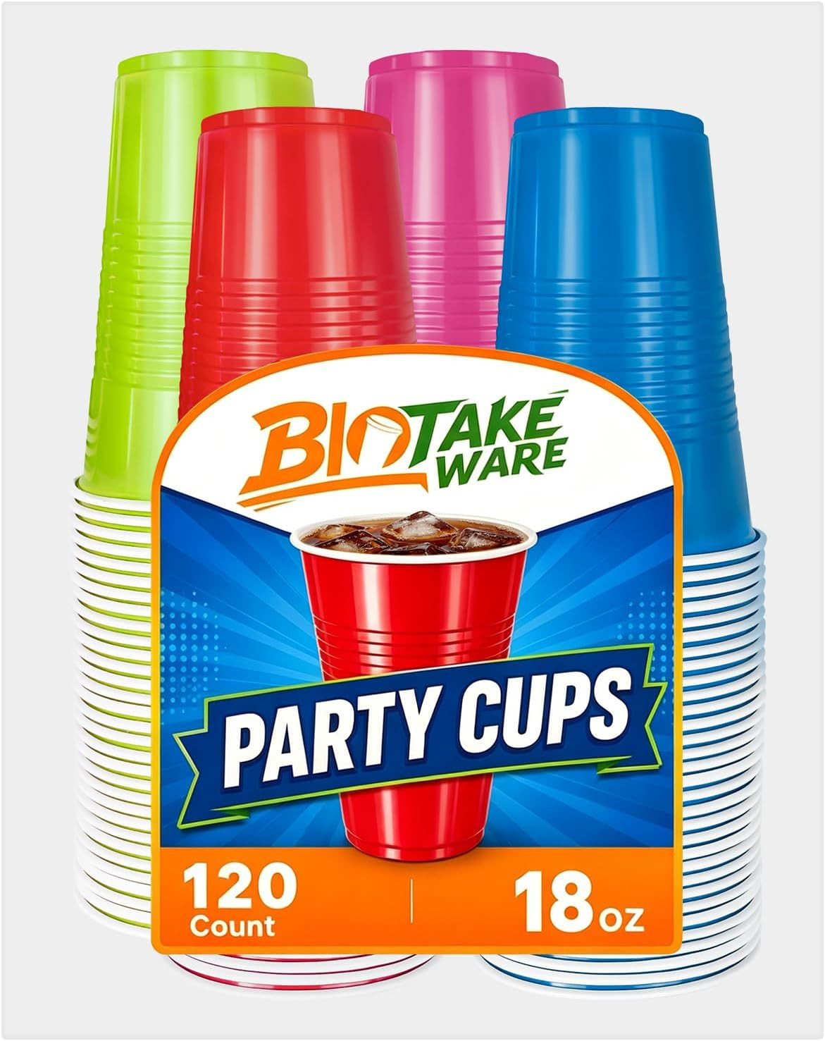 Disposable Plastic Cups, 120 Count, 18 Oz BPA-Free PP Plastic Cups, Assorted Red