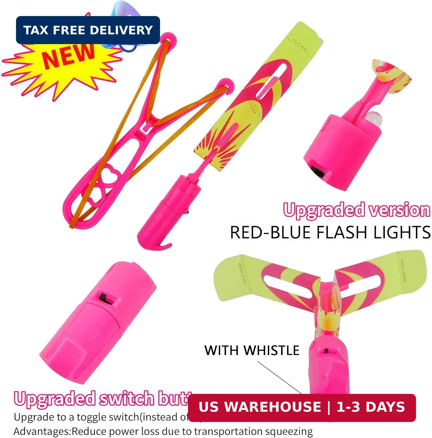 OceanWings LED Flying Set with Whistle, 25 Slingshot+25 Glow Helicopter, Flying