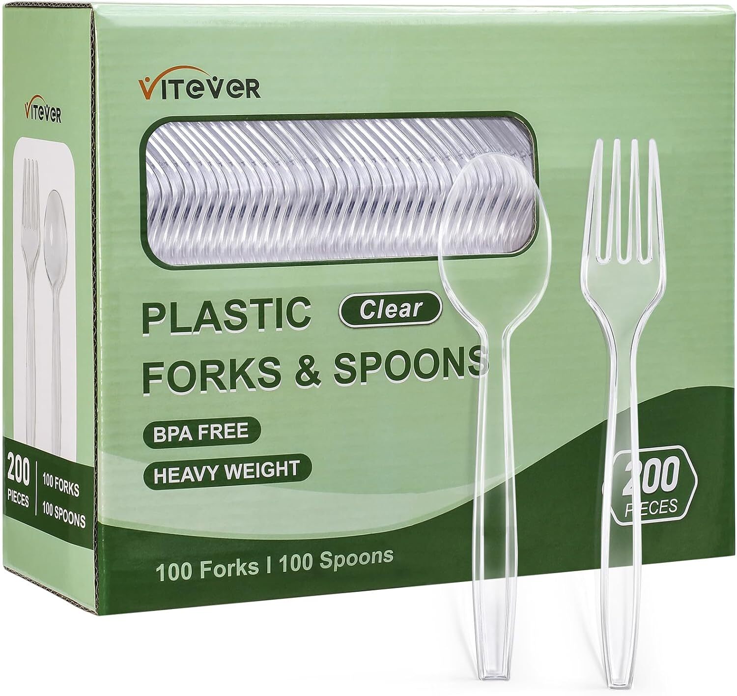 200 Count Disposable Plastic Silverware Heavy Duty Plastic Forks and Spoons Set