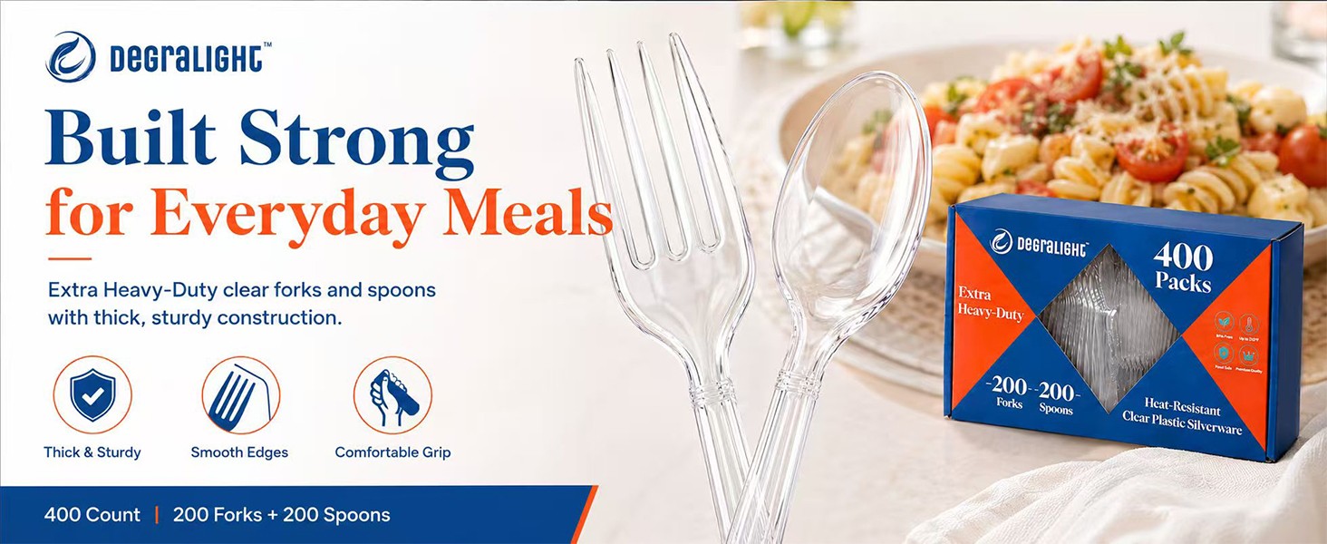 400 Count] Plastic Silverware Set, Extra Heavy Duty Plastic Forks and Spoons,