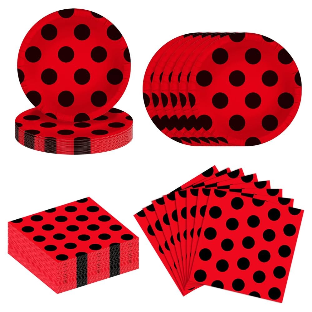 80PCS Ladybug Party Supplies Ladybug Paper Plates and Napkins Party Tableware…