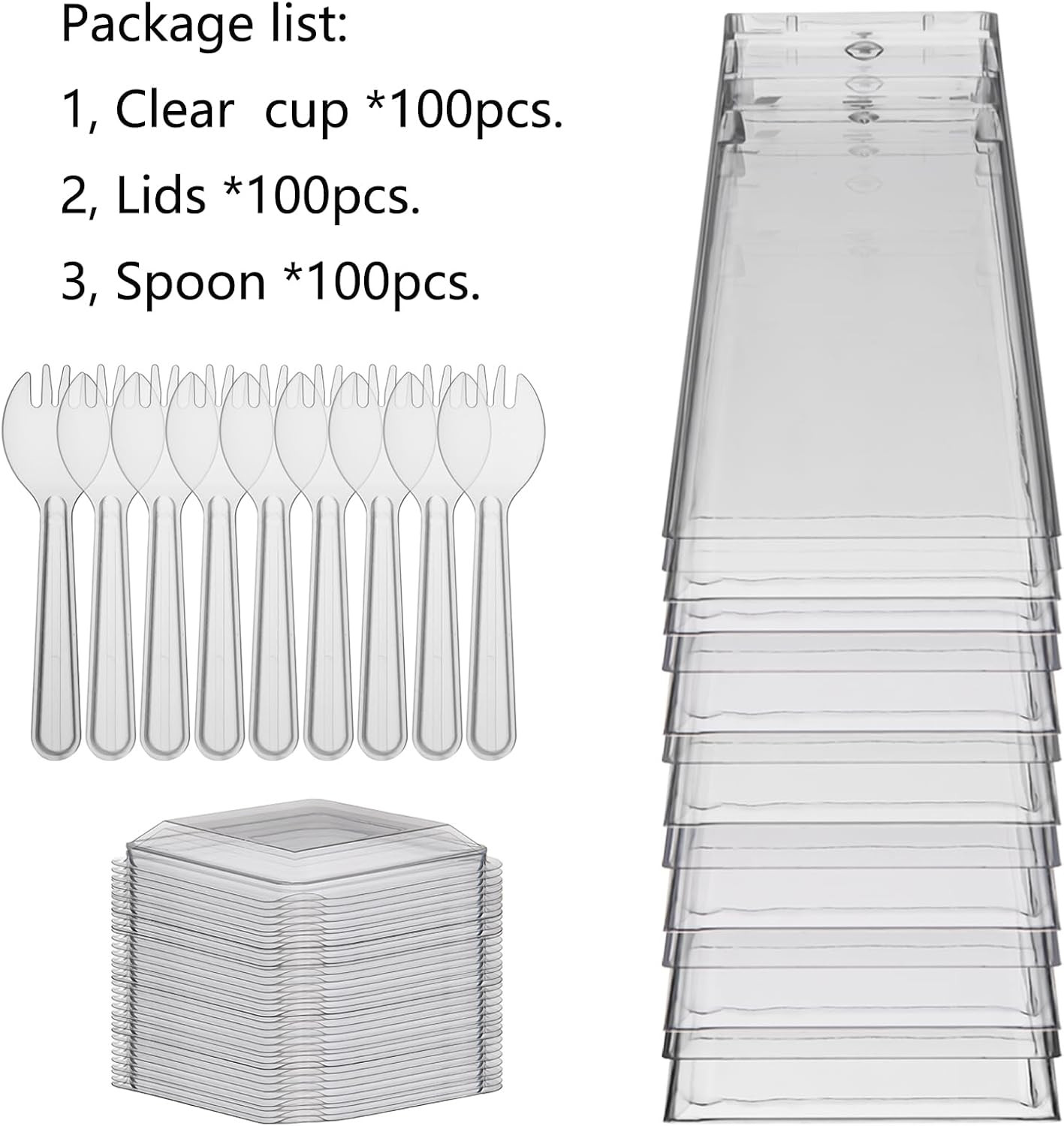 100Pcs Clear Dessert Cups with Lids and Spoons, 5.4Oz Mini Dessert Cups Reusable