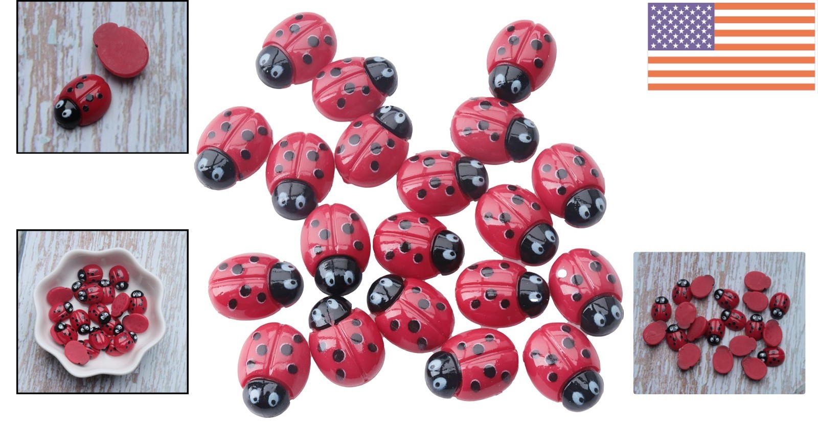 Cute Ladybug Flatback Ornaments – 20 Pcs Resin for Hair Clips & Scrapbooking