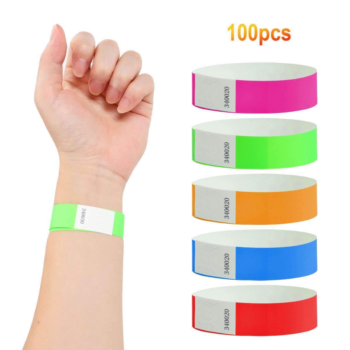 100Pcs Waterproof Hand Bands Neon Wrist Bands for Events Concert Adhesive