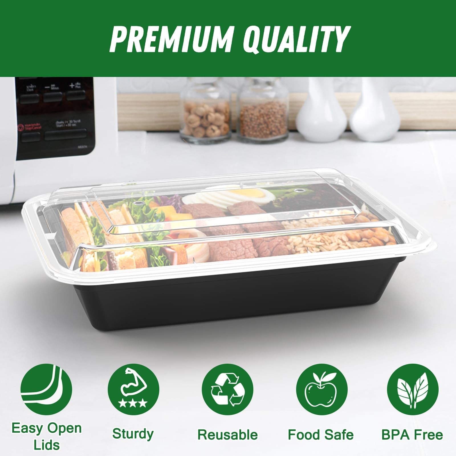 50 Pack (100-Piece) 32 oz Meal Prep Containers Reusable with Easy Open Lids, Stu