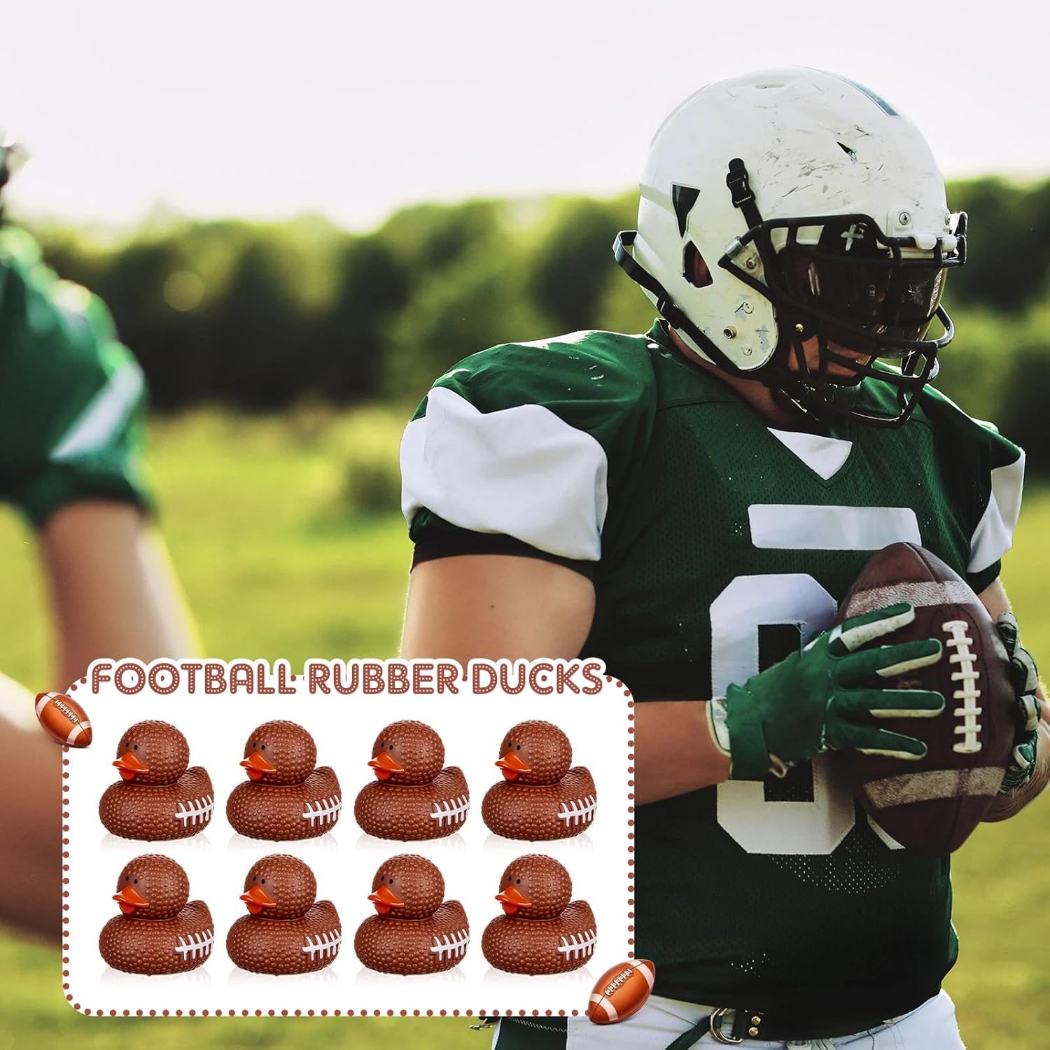 Football Rubber Duck, 1.75 Inches, Pigskin Football Theme Duck, Jeep Ducking