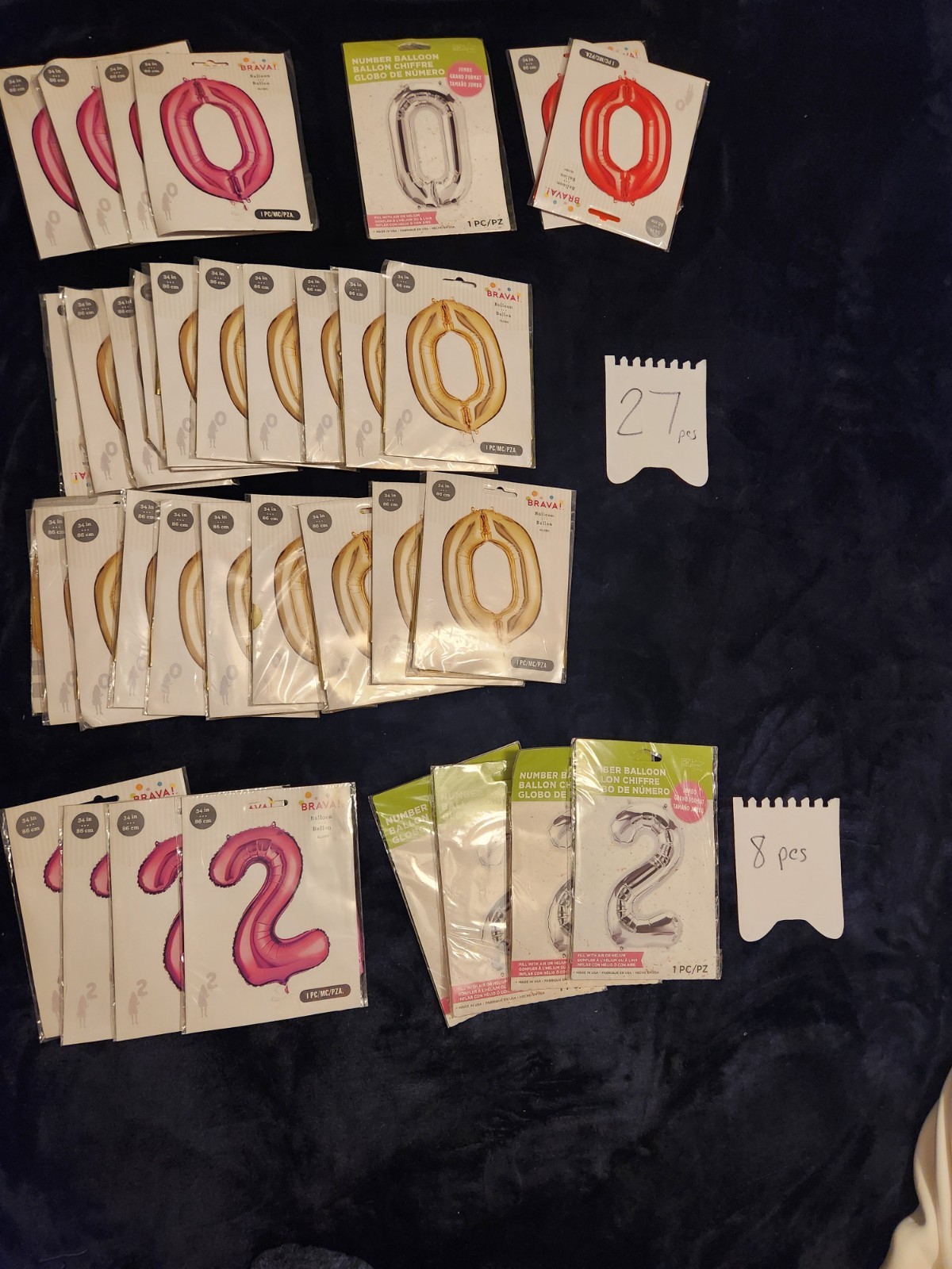 Lot of 370 Jumbo Foil Balloons Assorted Numbers Party Birthday Bulk *see Photos