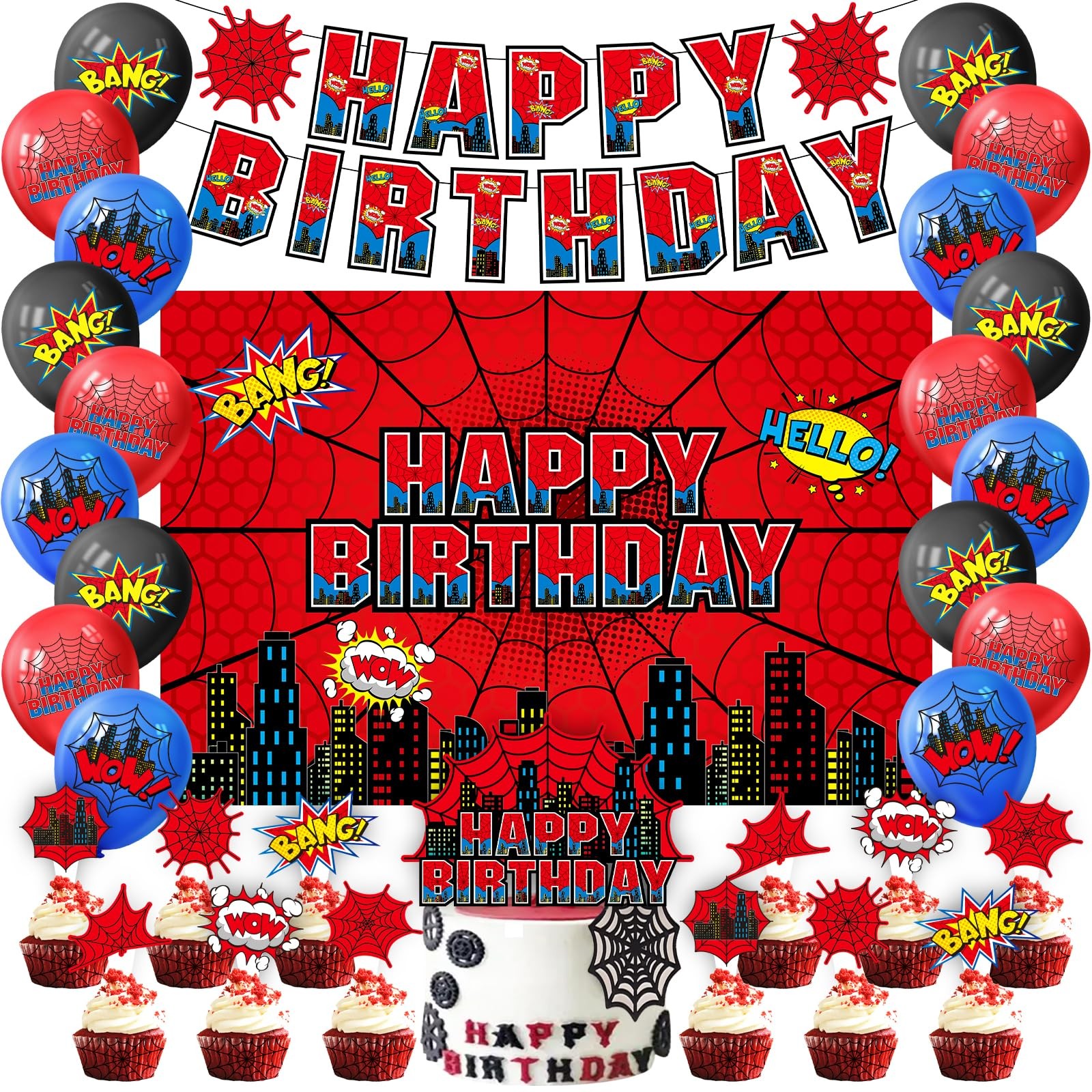 Decoracion De Cumpleaños Spiderman Globos Pancarta Fondo Adornos Set Para Niños