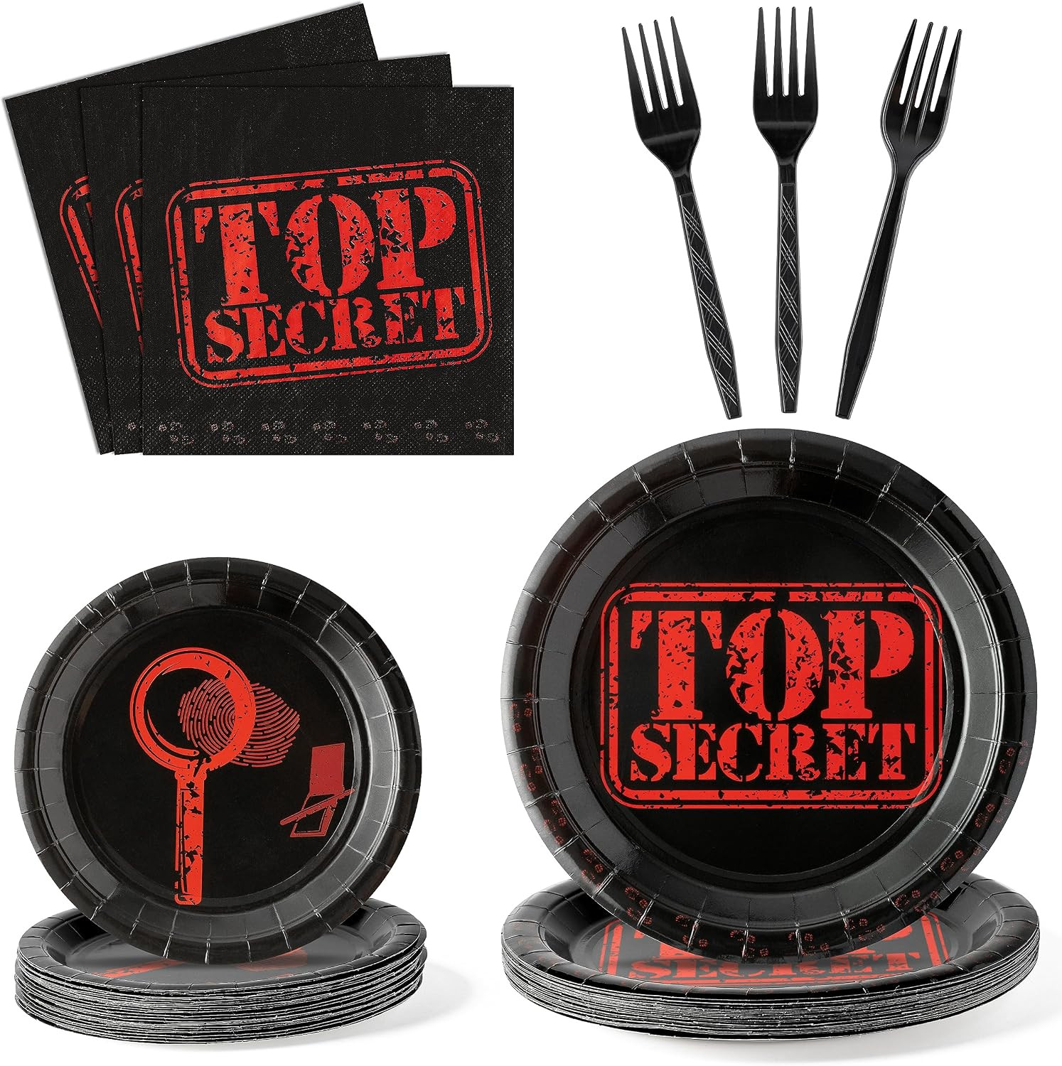 96Pcs Top Secret Party Plates Supplies Secret Agent Spy Detective Party Tablewar