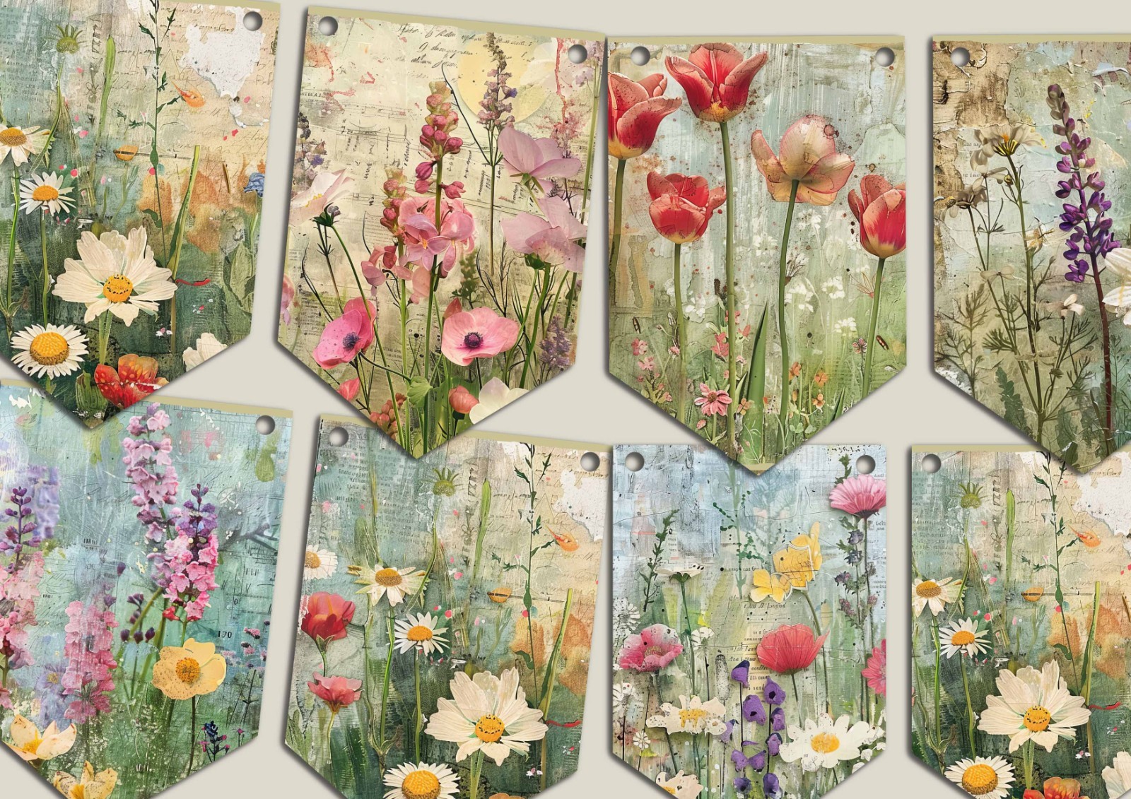 Shabby Chic Rustic Wildflowers Vintage Style Floral Bunting retro style banner
