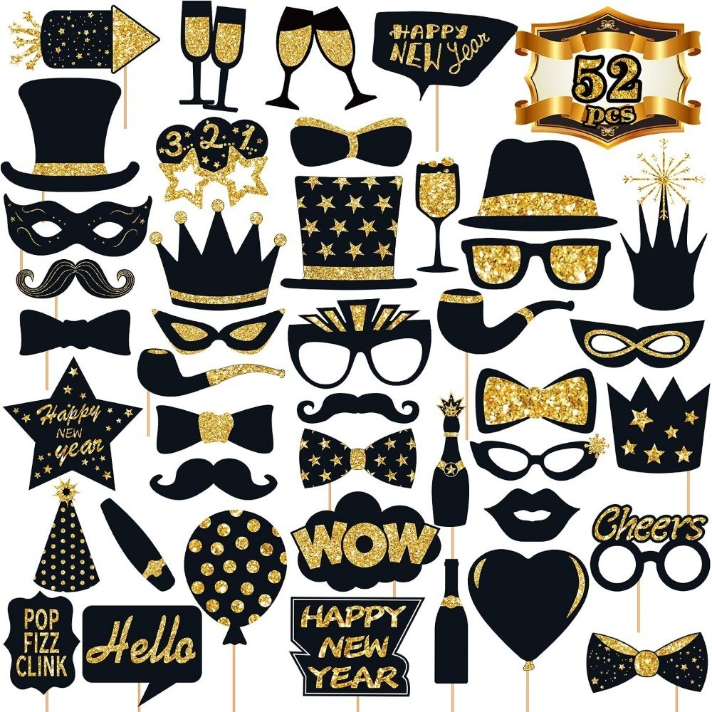 40PCS New Year Photo Booth Props 2026 – New Year Eve Party Supplies Happy New
