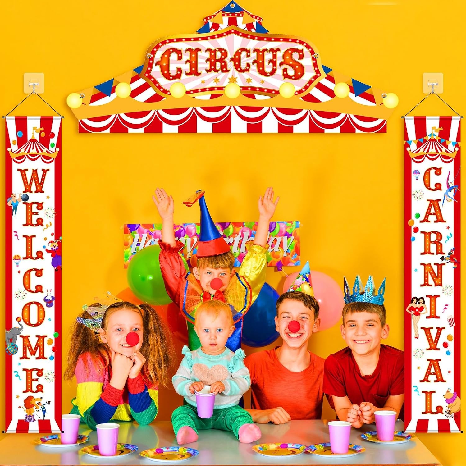 3 Pcs Carnival Circus Porch Banner Awning Door Welcome Birthday Party Decor Sets