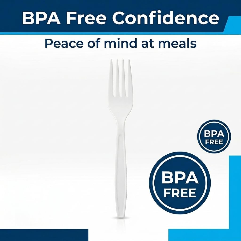 White Plastic Forks, 400 Count – Heavy-Duty Disposable Forks, BPA-Bulk Plastic