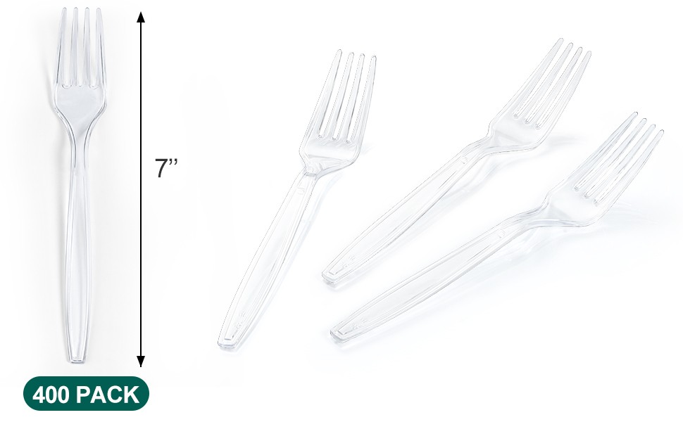 400 Count] Heavy Duty Plastic Forks, Premium Disposable Clear Forks, Durable