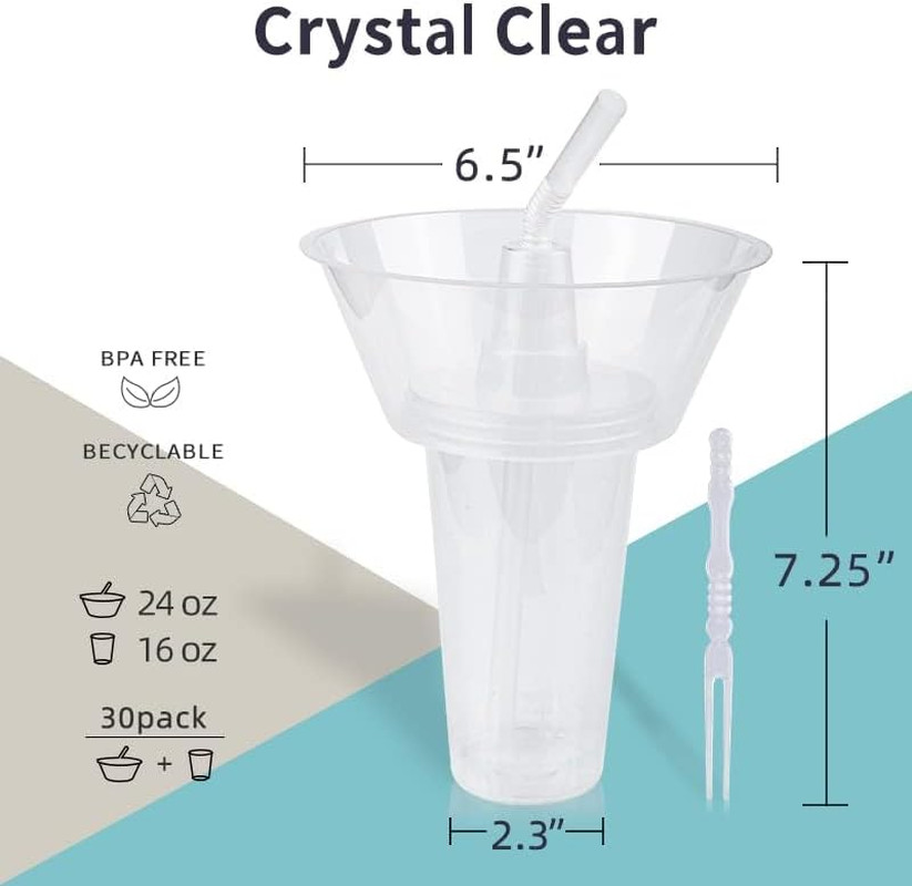 Snack and Drink Cup, 30 Sets Disposable Plastic Cup with Snack Bowl on Top