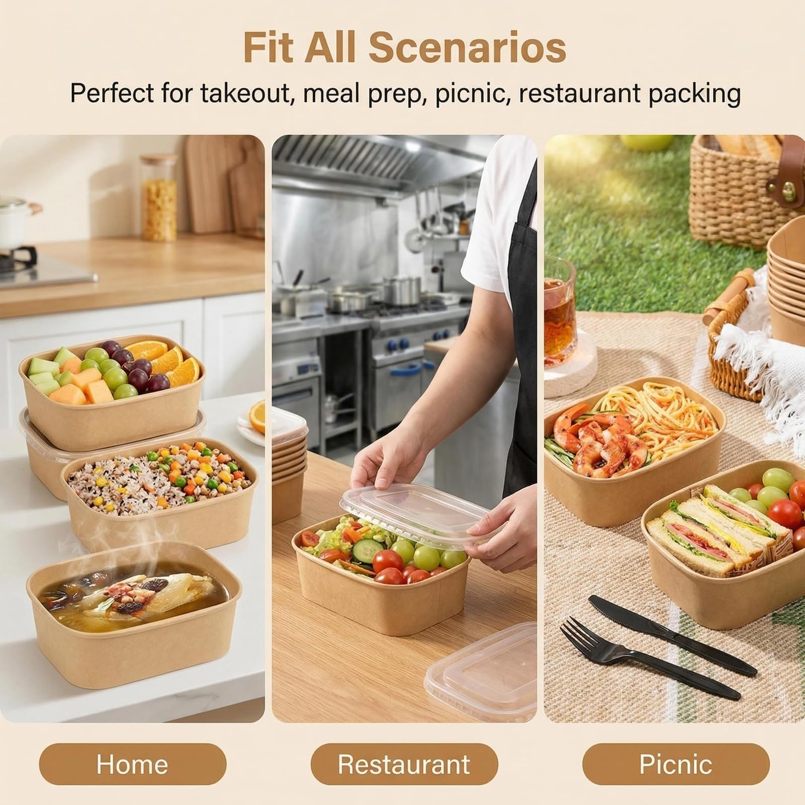 Peseojiar 50 Pack Disposable Meal Prep Containers, 25oz Disposable Large Pape…