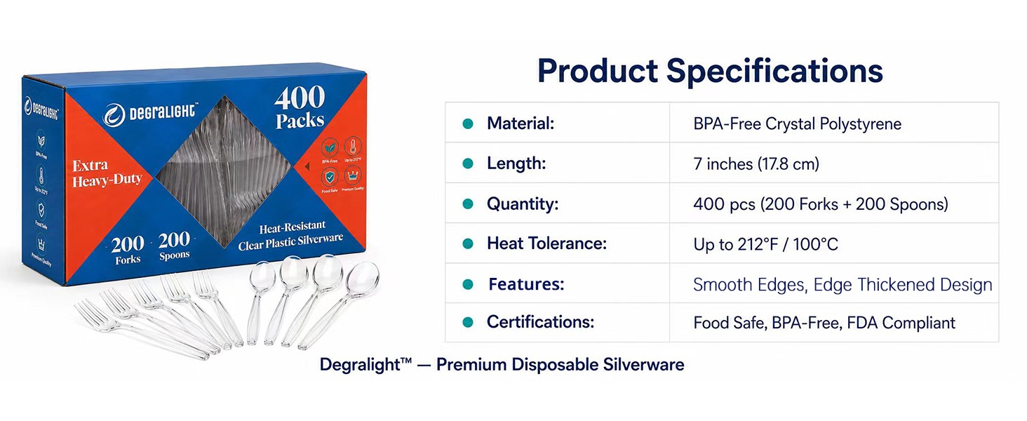 400 Count] Plastic Silverware Set, Extra Heavy Duty Plastic Forks and Spoons,