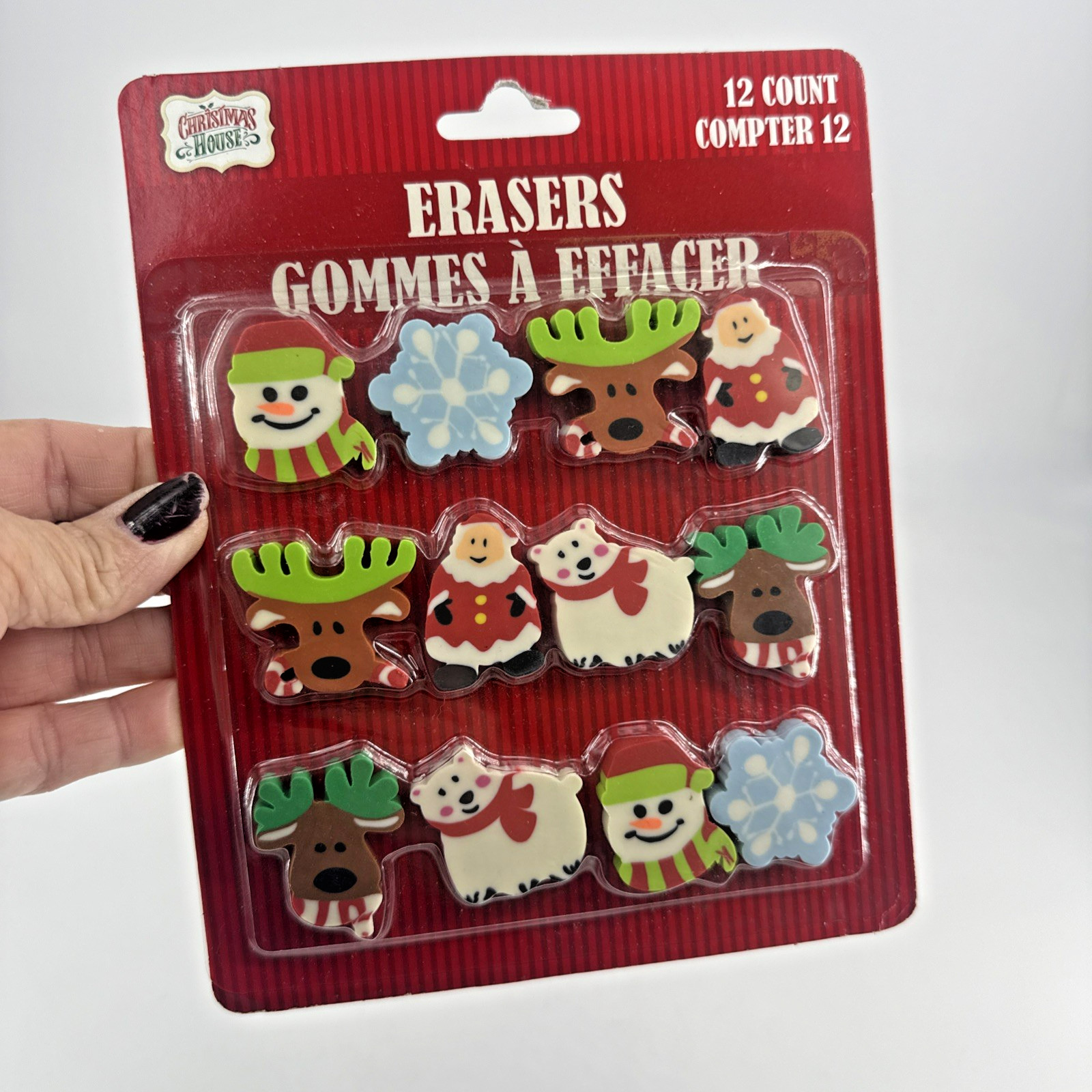 Christmas House 12 Count Christmas Erasers Party Gift Stocking Filler Santa Deer