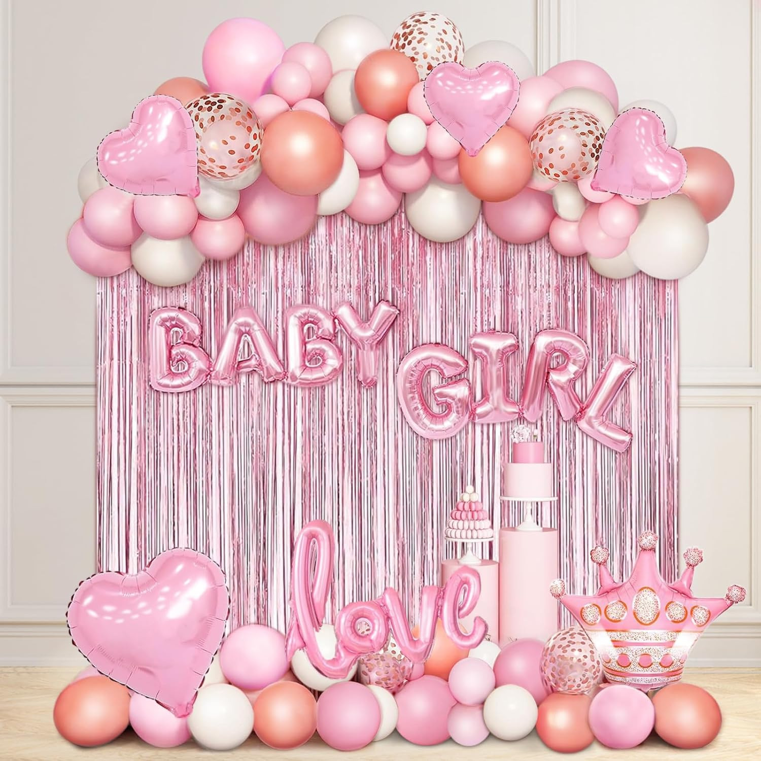 Baby Girl Pink And White Decorations For Shower Party Balloons Set Clearance
