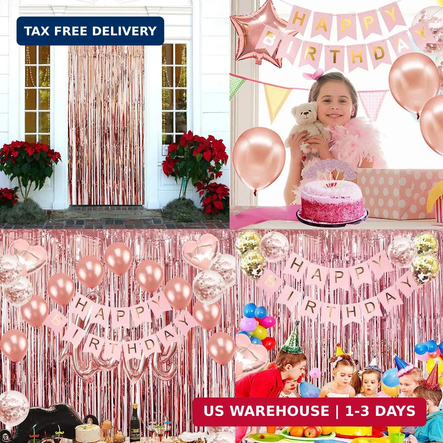 Rose Gold Birthday Party Decorations, Happy Birthday Banner, Rose Gold Fringe Cu