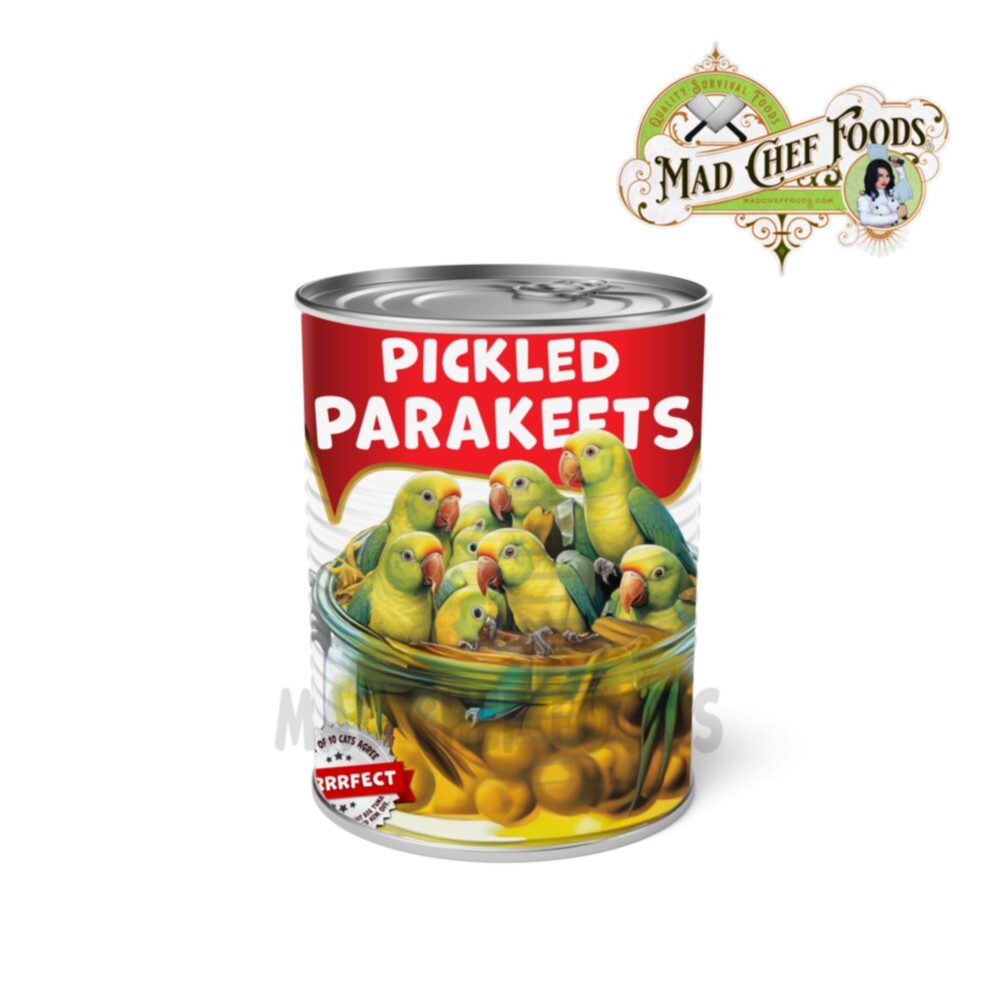 FUNNY CHRISTMAS Pickled Parakeets Can Label STOCKING STUFFER Joke Gag Gift Santa