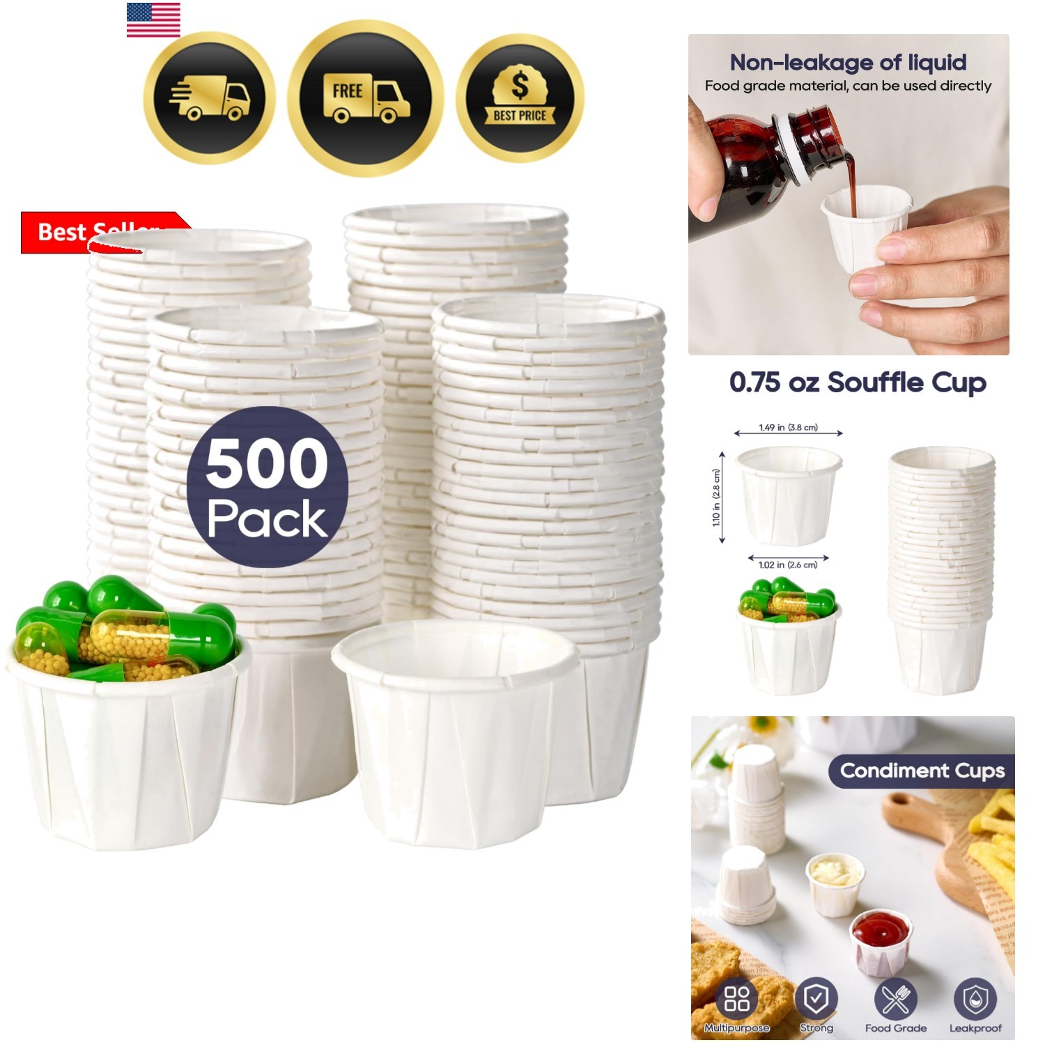 500 Pack 0.75 oz Disposable Paper Souffle Medicine Cups, 3/4 oz Sample Cups f…