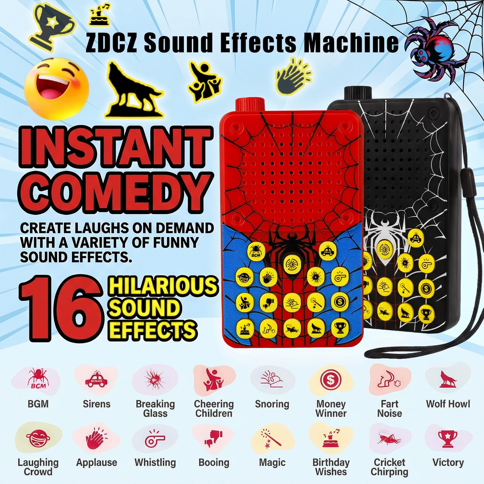 ZDCZ Sound Effects Machine – 16 Hilarious Sounds Prank Noise Maker Small, Red