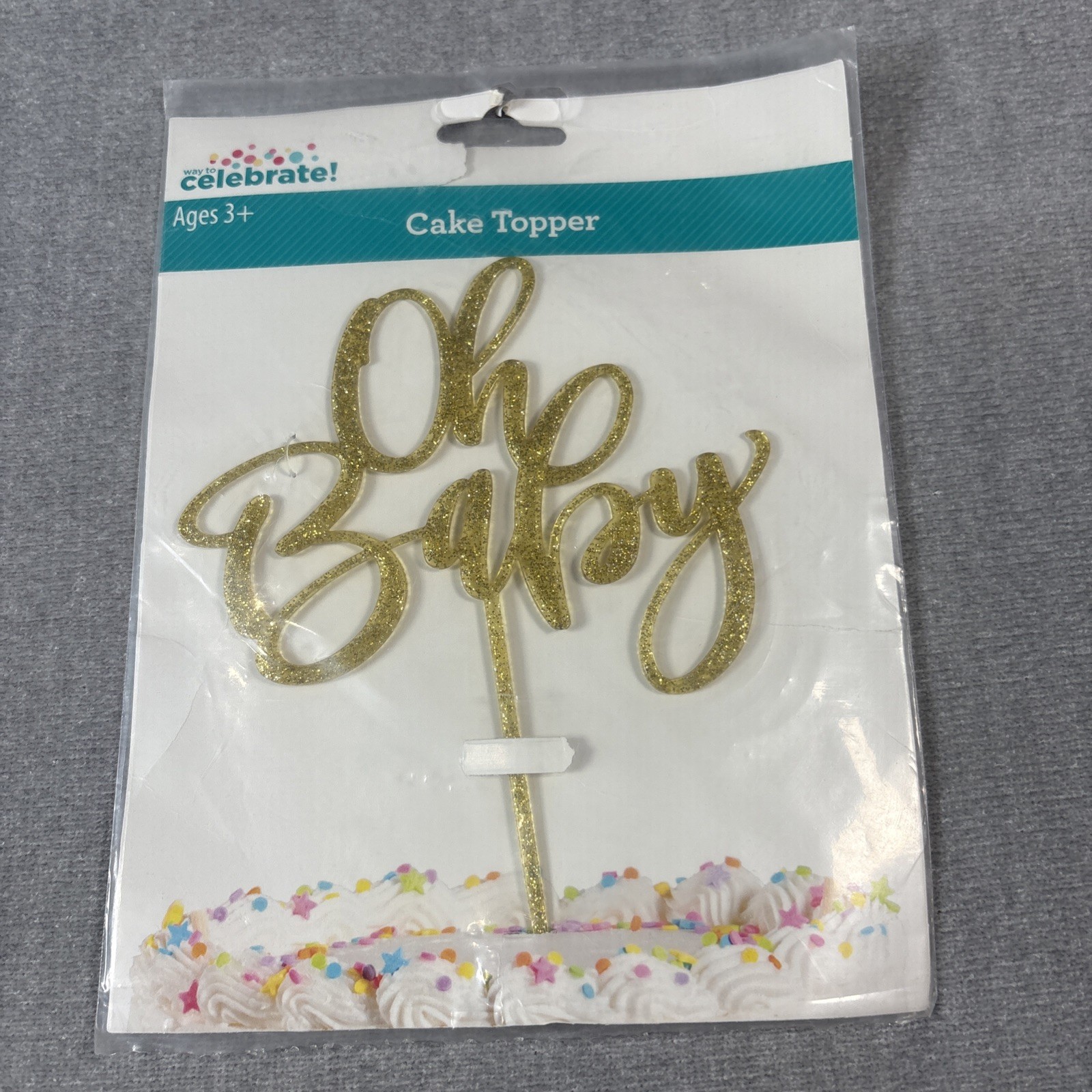 Oh Baby Cake Topper Gold Glitter Plastic Baby Shower Gender Reveal Party New