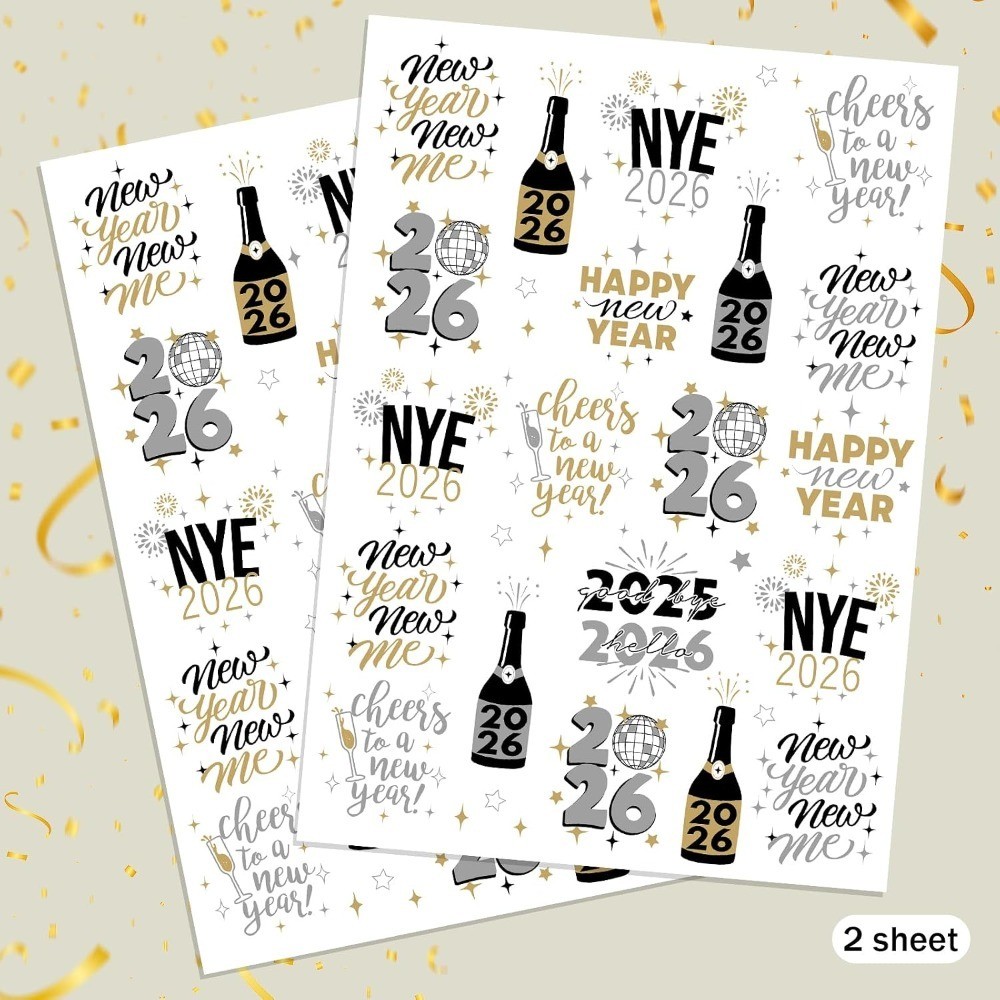 New Years Eve Party Supplies 2026 Temporary Tattoos 40 Gold Silver Foil Styles