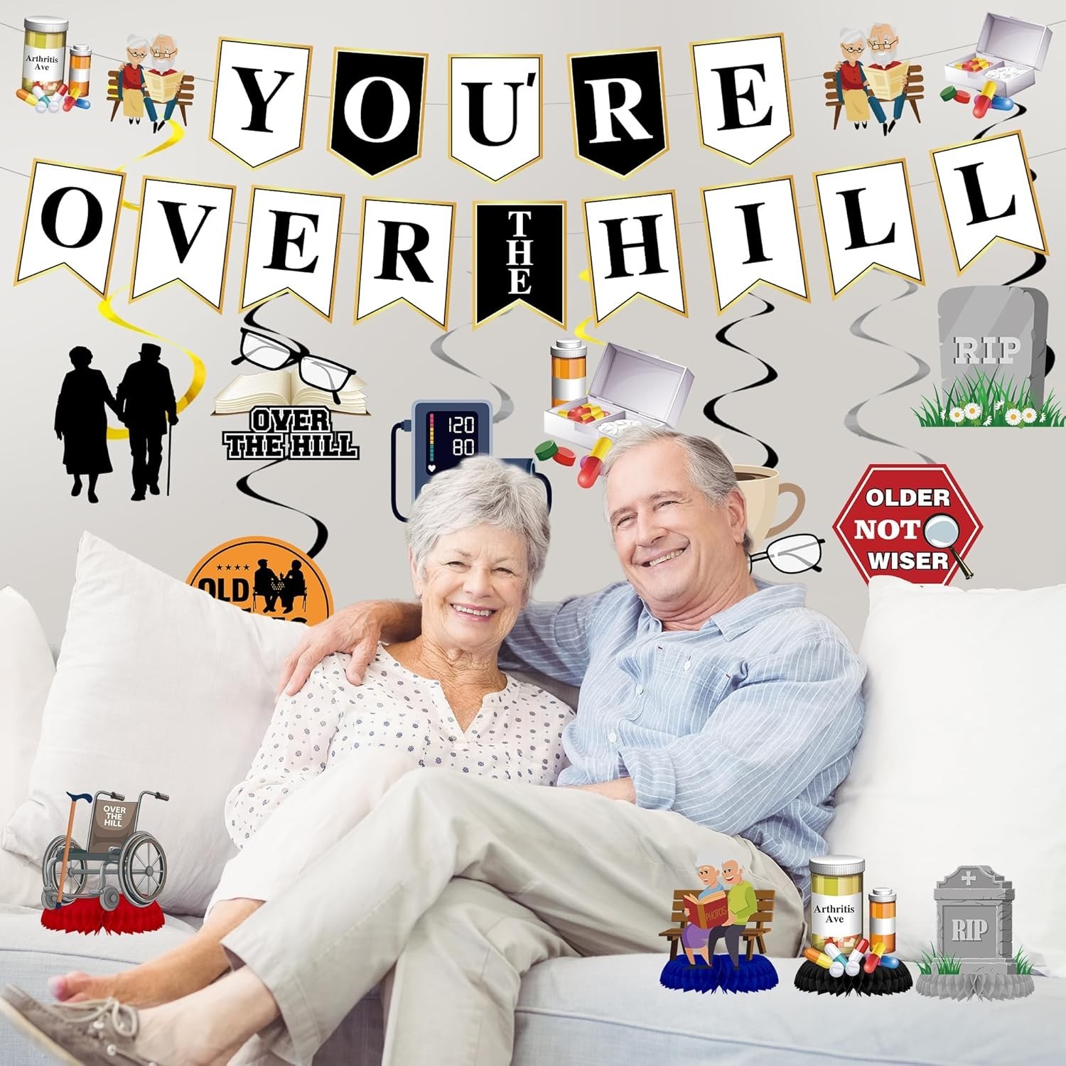 Over the Hill Birthday Decorations – 14 Pcs over the Hill Banner Honeycomb Cente