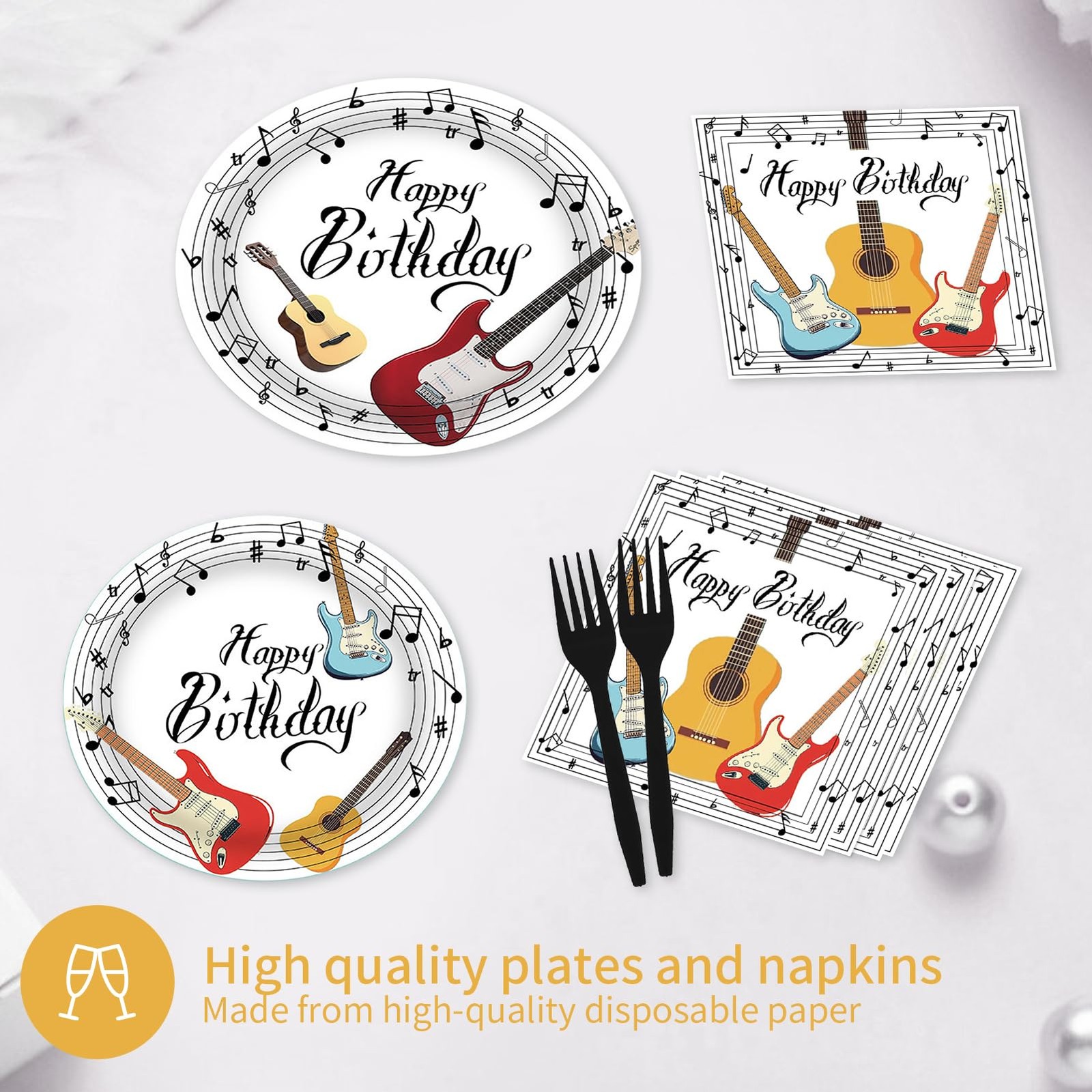 96 Pcs Music Party Decorations Tableware Set for Adult Teens Kids Includes Pl…