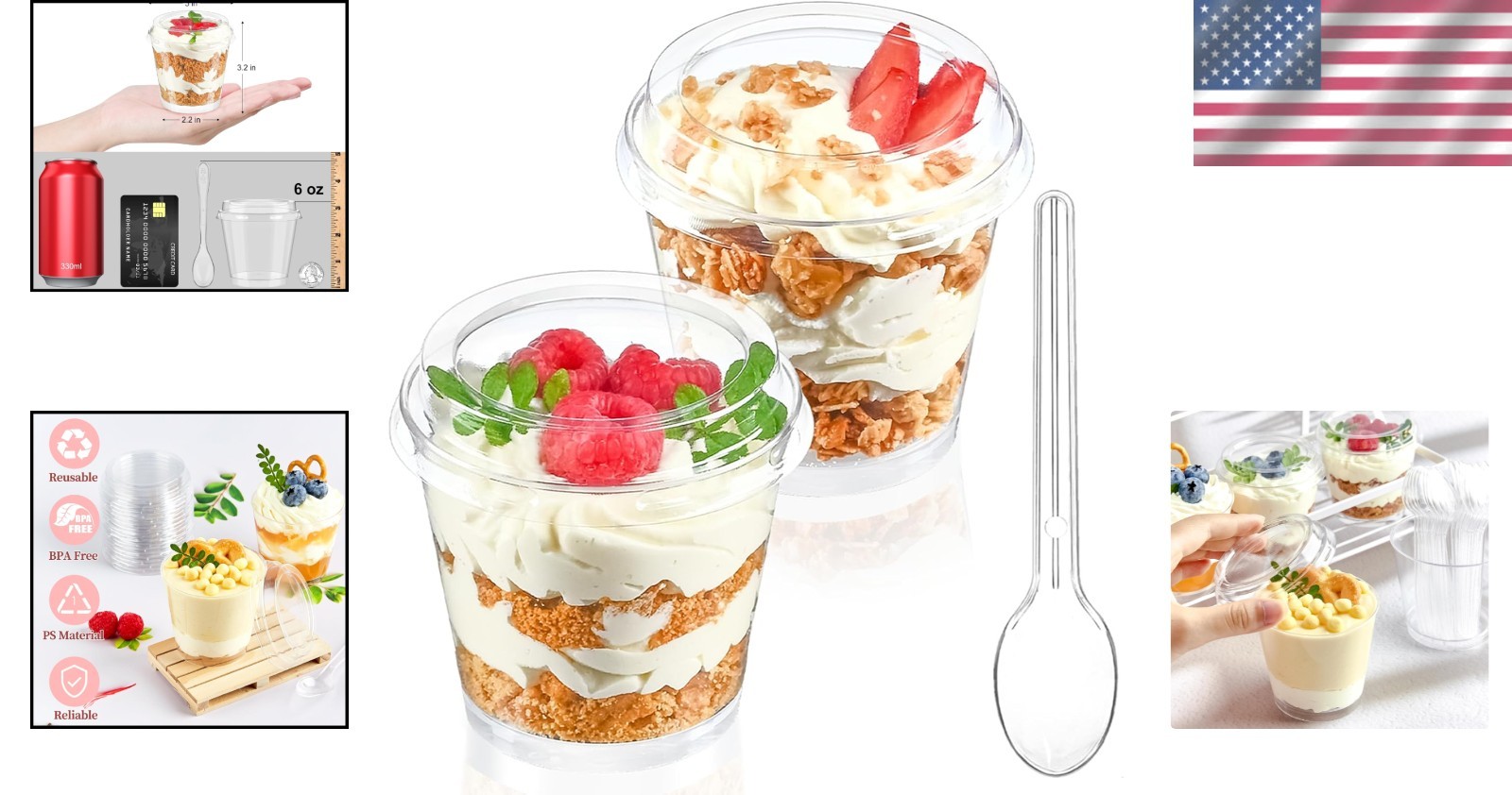 Mini Dessert Cups with Lids and Spoons 6oz Pack of 150 Serving Cups for Parties