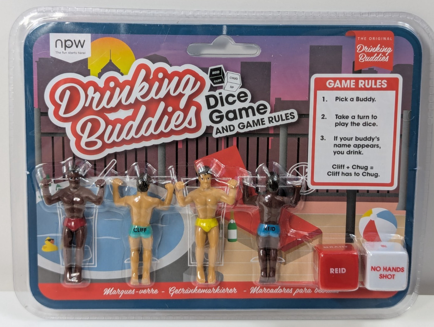 The Original Drinking Buddies Drink Markers Dice Drinking Game new AA tan men