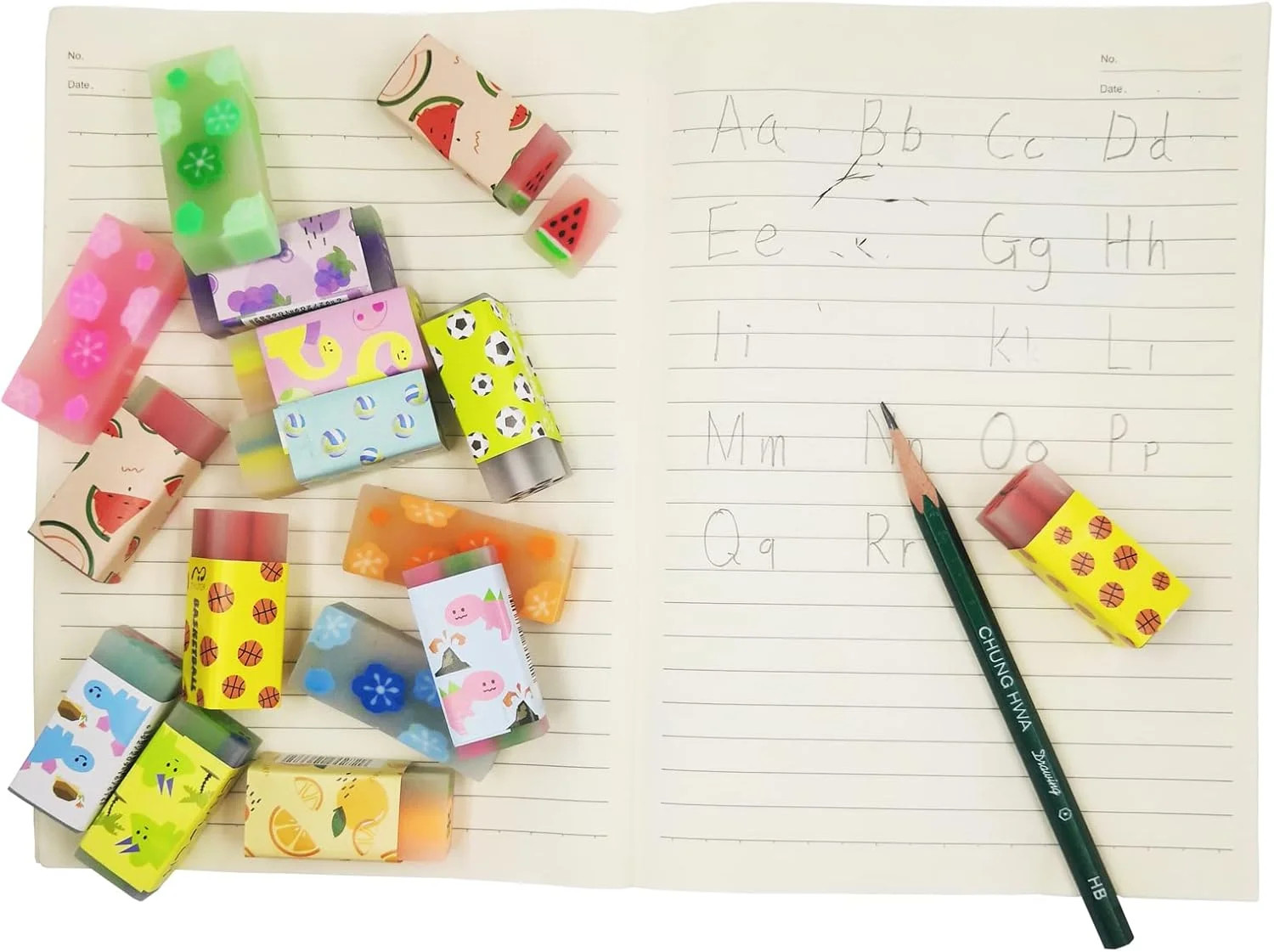 Cute Erasers for Kids Bulk 16 Pack Animal Food Fun Desk Pets Pencil Students Sch